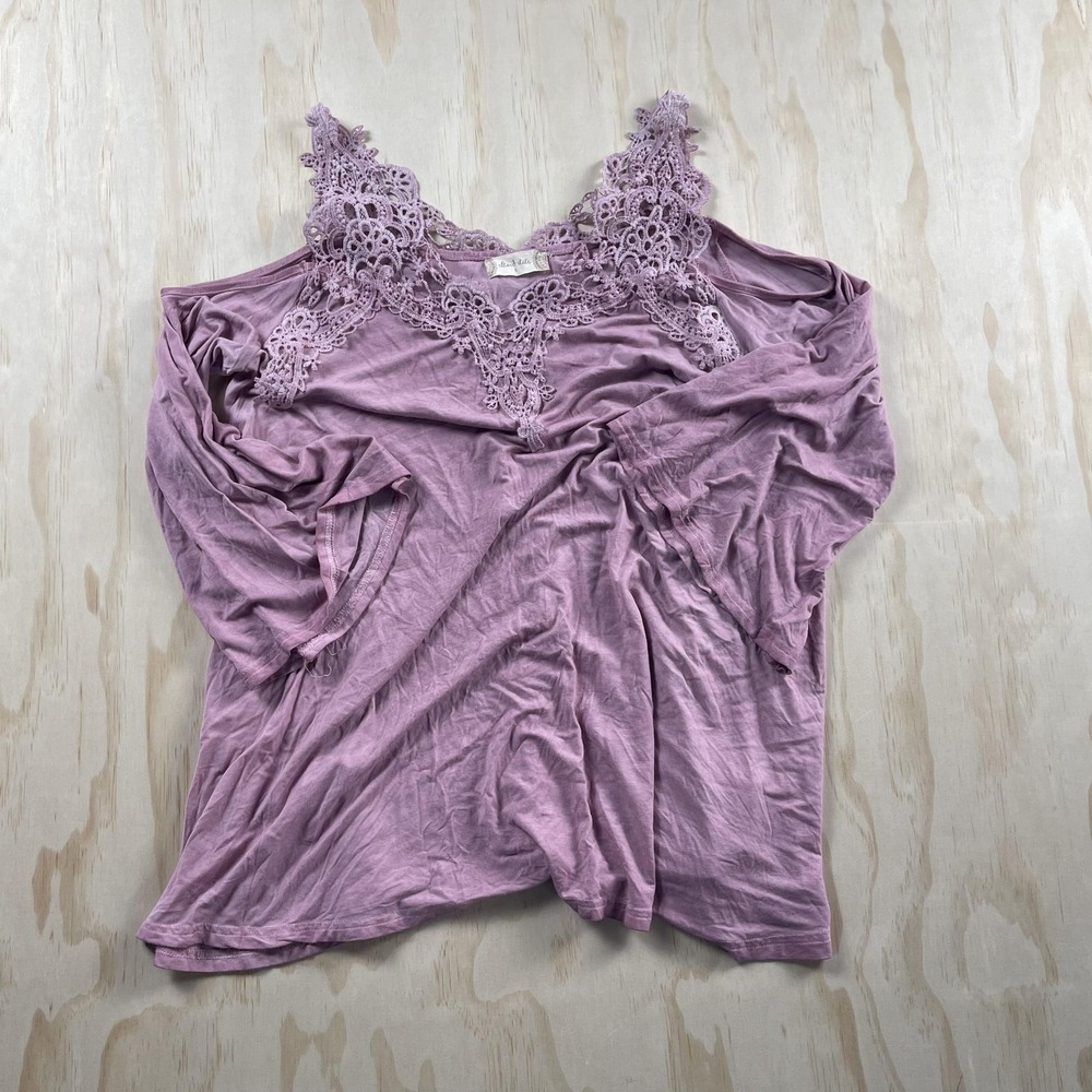 Altar'd State Blouse Womens Small Purple Crochet Lace V‎ Neck Tunic Top Boho